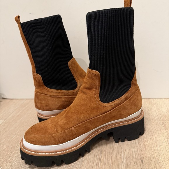 FREE PEOPLE Gee Wawa Ellis Chelsea Boots Lugged Platform Tan Brown Size 37/7 - Picture 8 of 11